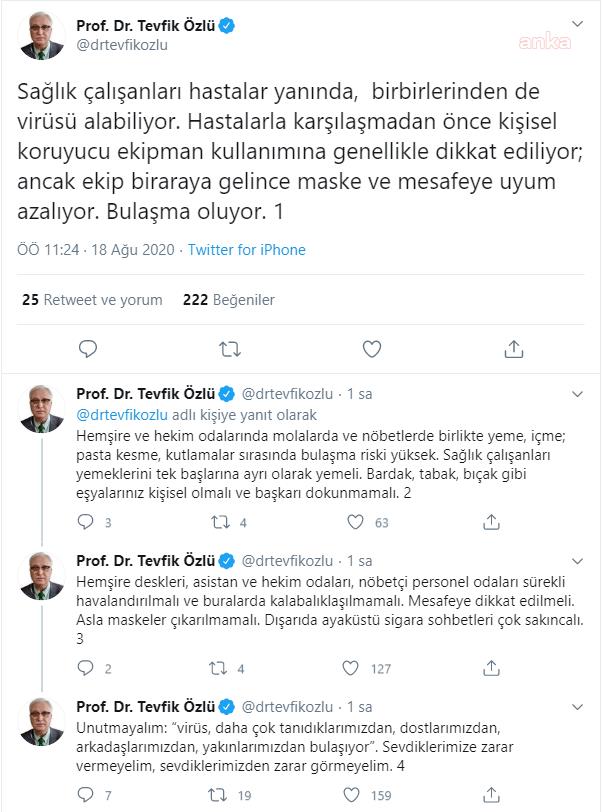 BİLİM KURULU ÜYESİ TEVFİK ÖZLÜ SAĞLIK ÇALIŞANLARINA UYARILARDA BULUNDU