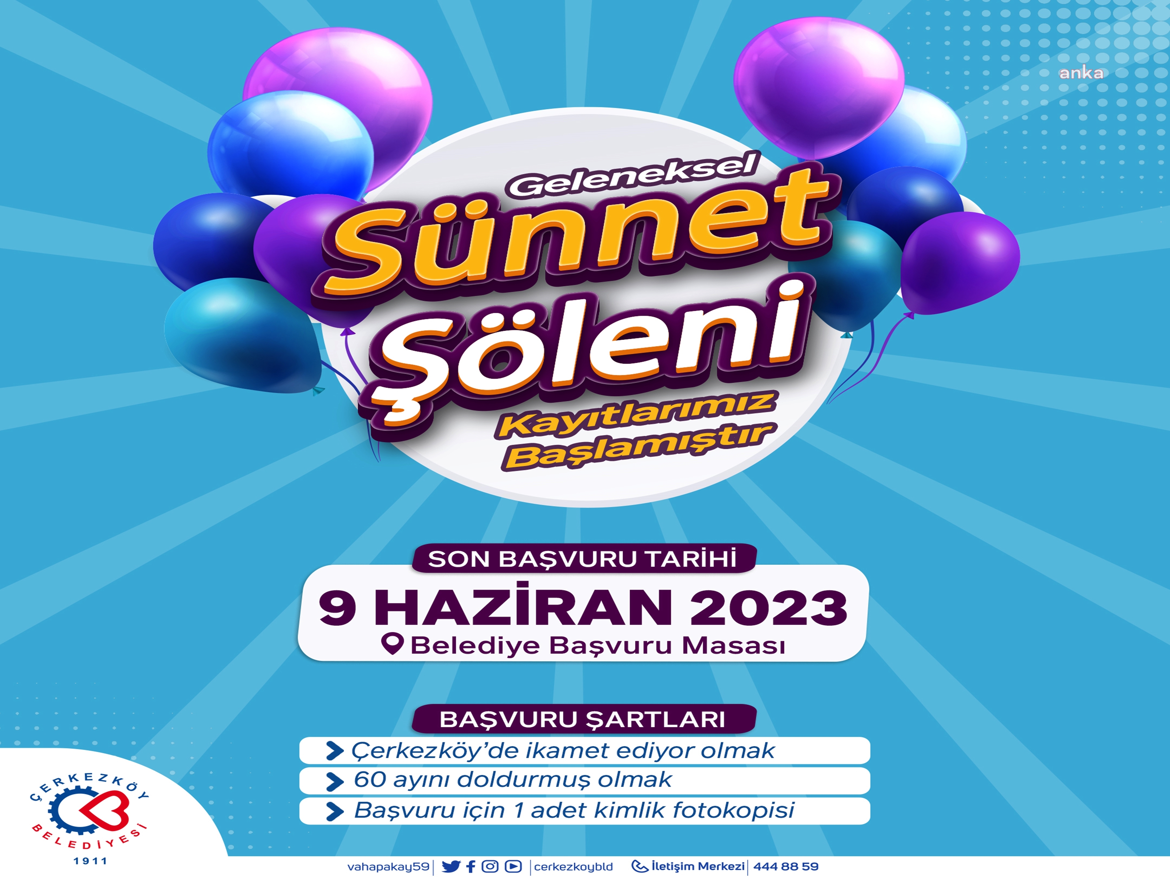 ÇERKEZKÖY BELEDİYESİ'NİN GELENEKSEL TOPLU SÜNNET ŞÖLENİNE KAYITLAR BAŞLADI