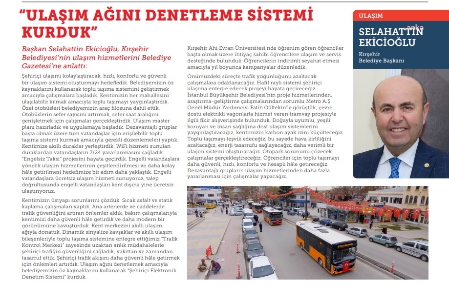 KIRŞEHİR BELEDİYE BAŞKANI EKİCİOĞLU, ULAŞIM HİZMETLERİNE İLİŞKİN ÇALIŞMALARINI ANLATTI