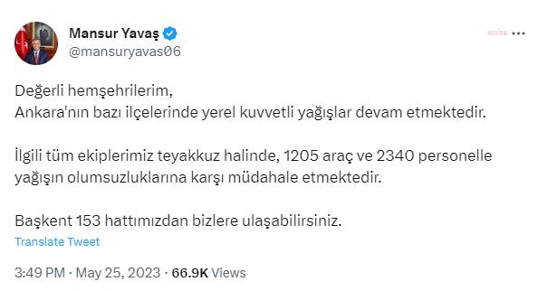 MANSUR YAVAŞ VE METEOROLOJİ'DEN ANKARA'DA SAĞANAK YAĞIŞ UYARISI