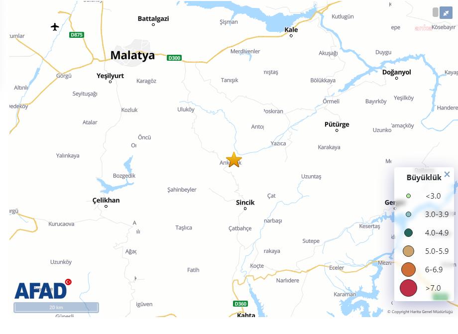 MALATYA PÜTÜRGE'DE 4.1 BÜYÜKLÜĞÜNDE DEPREM OLDU