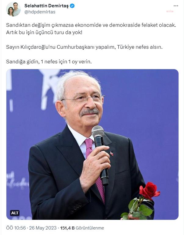 SELAHATTİN DEMİRTAŞ: SAYIN KILIÇDAROĞLU'NU CUMHURBAŞKANI YAPALIM, TÜRKİYE NEFES ALSIN