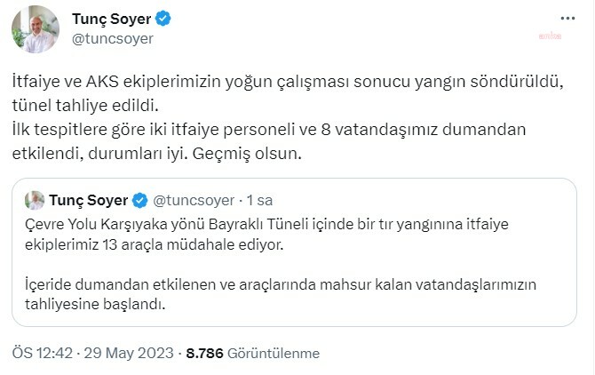 İZMİR’DE TIR YANGINI… SOYER: “YANGIN SÖNDÜRÜLDÜ…”