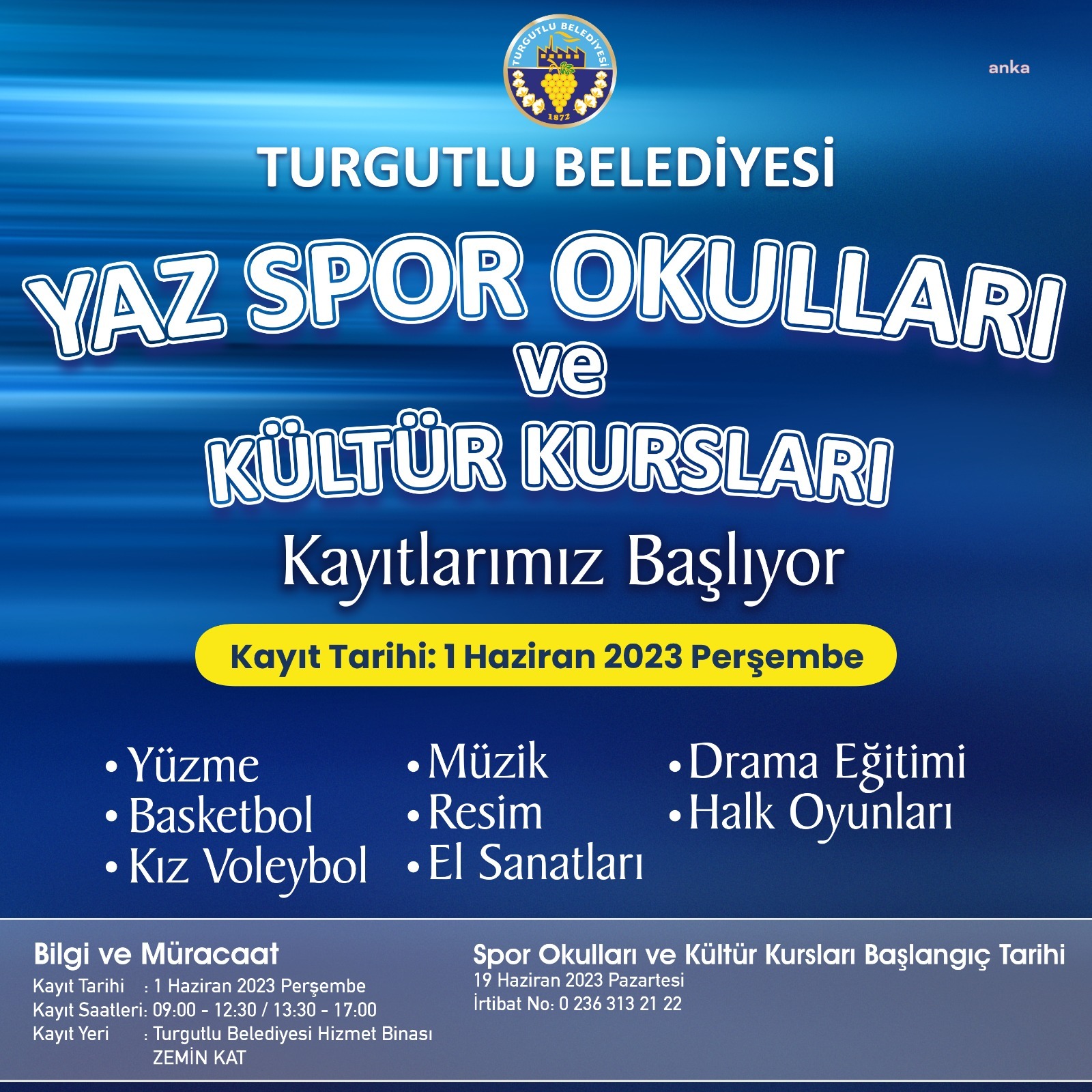 TURGUTLU BELEDİYESİ YAZ SPOR OKULLARI VE KÜLTÜR KURSLARI BAŞLIYOR