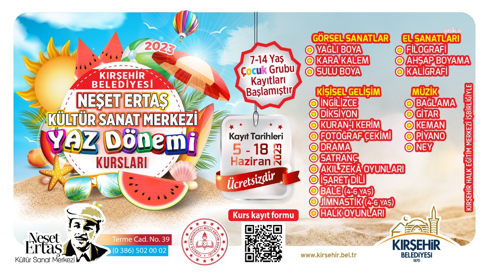 KIRŞEHİR'DE YAZ DÖNEMİ KURS KAYITLARI BAŞLIYOR