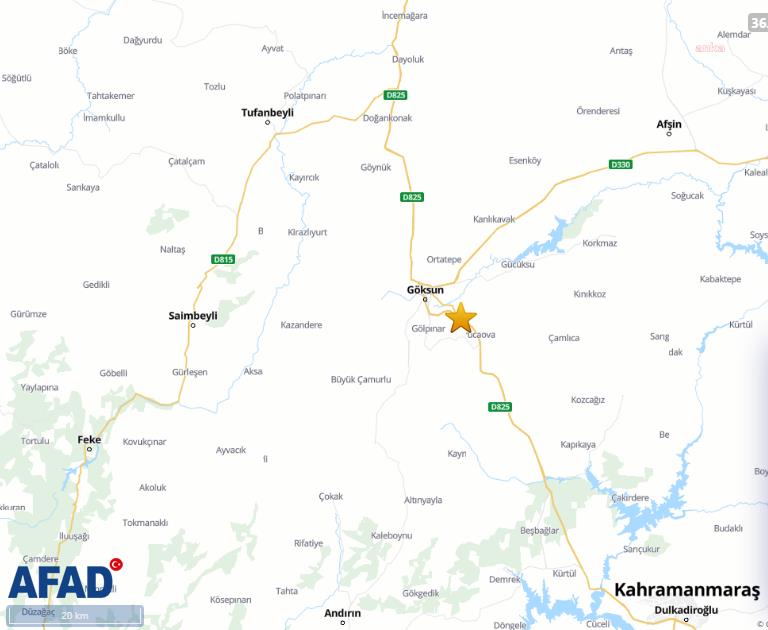 KAHRAMANMARAŞ’IN GÖKSUN İLÇESİNDE 4.4 BÜYÜKLÜĞÜNDE DEPREM MEYDANA GELDİ
