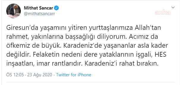 HDP'DEN GİRESUN'DA YAŞANAN SEL FELAKETİ AÇIKLAMASI: "KARADENİZ'İ RAHAT BIRAKIN"