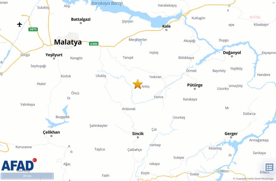 MALATYA PÜTÜRGE’DE 4.6 BÜYÜKLÜĞÜNDE DEPREM