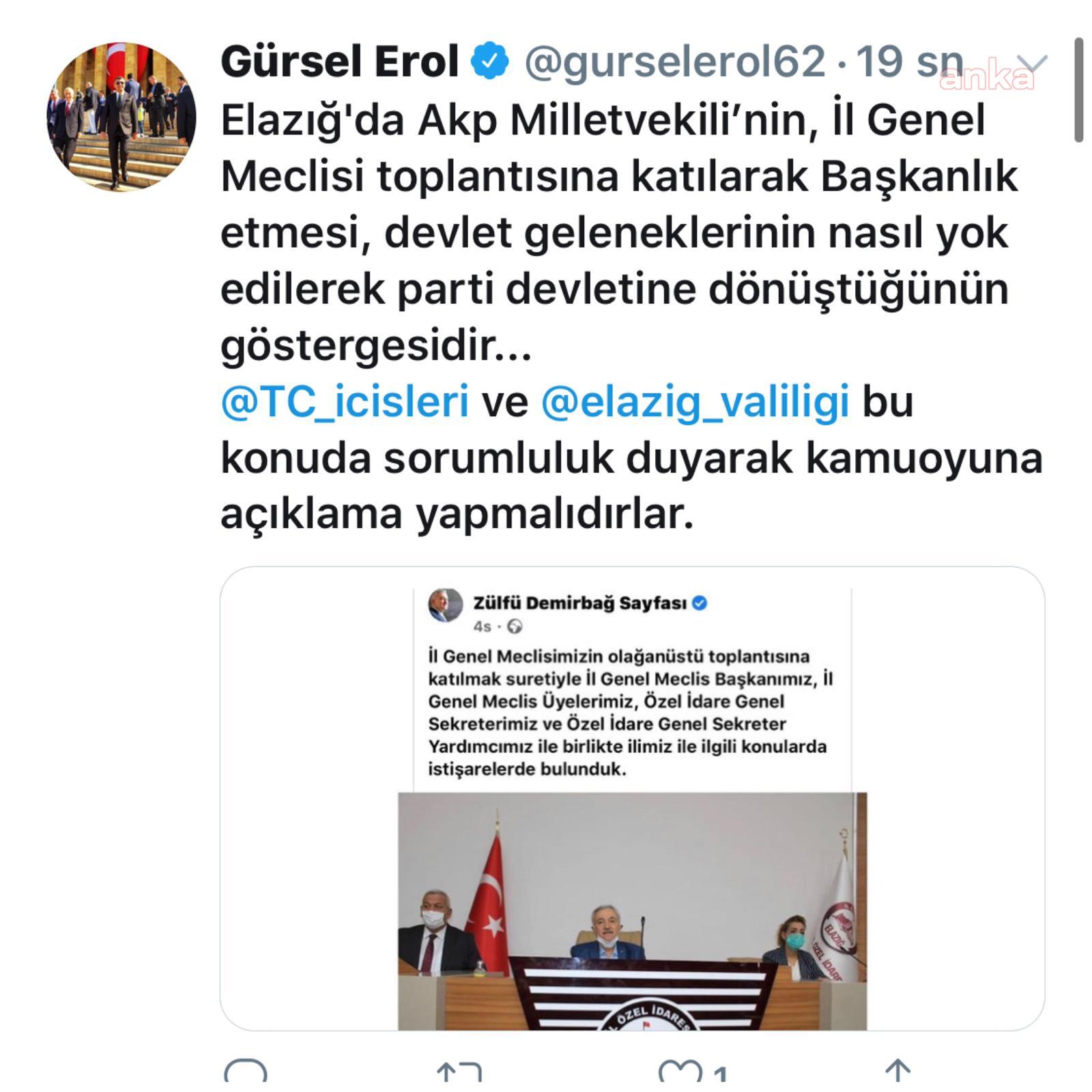 CHP'Lİ EROL: AKP'Lİ VEKİLİN BAŞKANLIK KOLTUĞUNDA OTURMASI PARTİ DEVLETİNİN GÖSTERGESİ