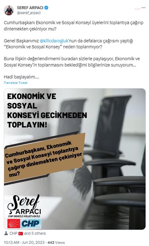ŞEREF ARPACI: “CUMHURBAŞKANI EKONOMİK VE SOSYAL KONSEY ÜYELERİNİ TOPLANTIYA ÇAĞIRIP DİNLEMEKTEN ÇEKİNİYOR MU?”