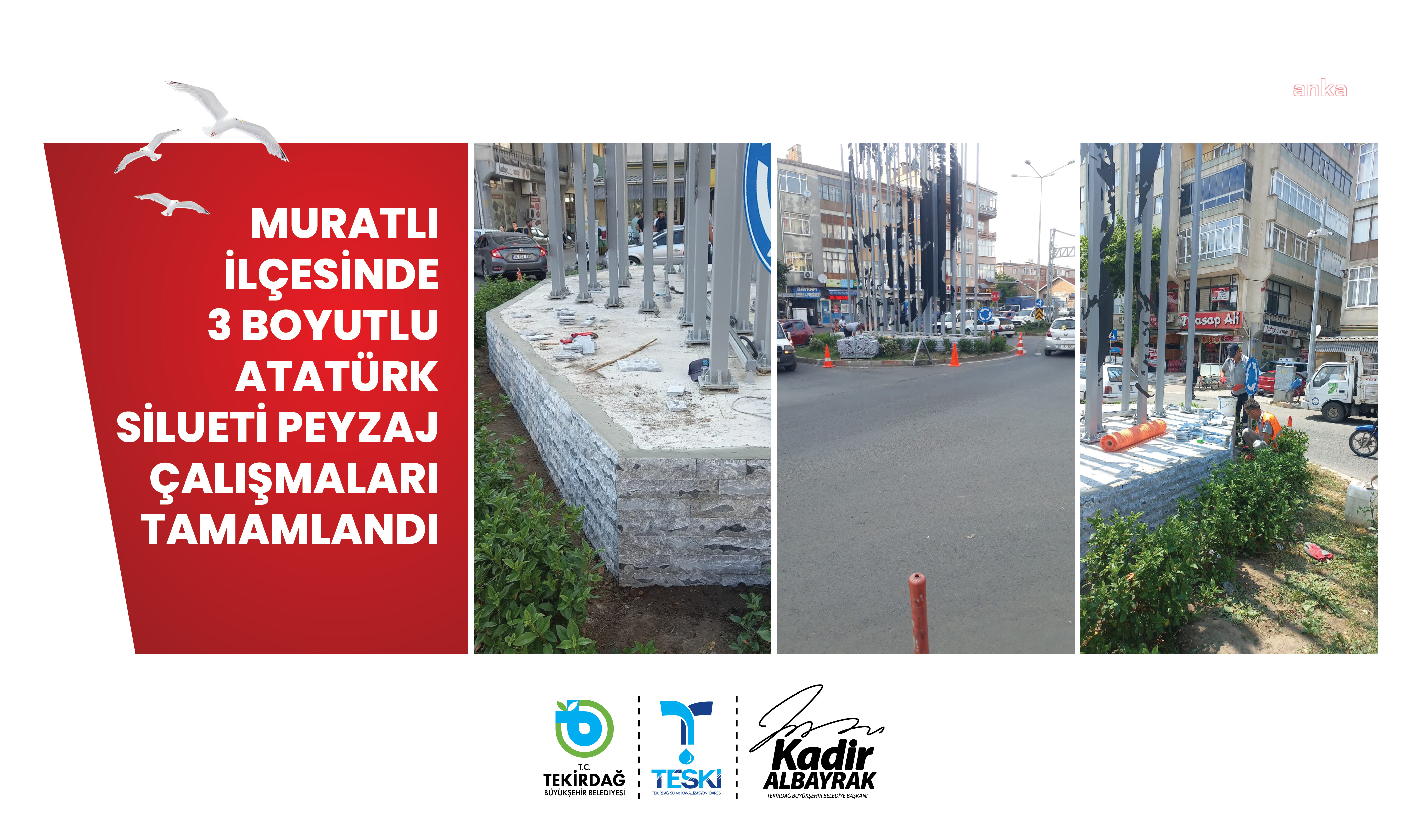 TEKİRDAĞ BÜYÜKŞEHİR BELEDİYESİ, MURATLI İLÇESİNDEKİ ATATÜRK SİLÜETİ PEYZAJ ÇALIŞMASINI TAMAMLADI