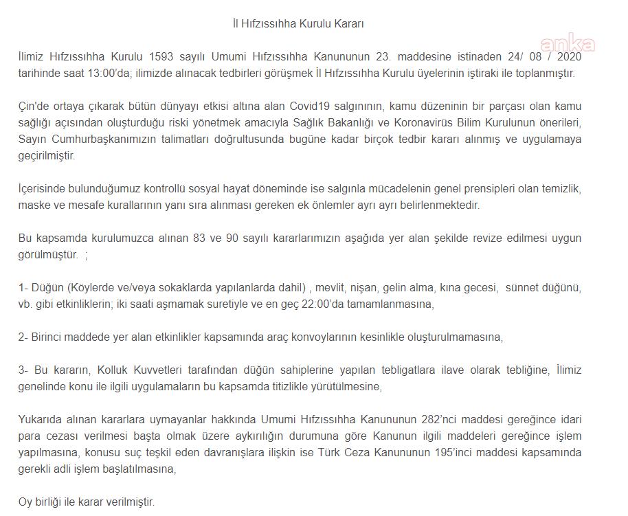 KAYSERİ DE DÜĞÜN-NİŞAN  KISITLAMASI GETİRİLEN  ŞEHİRLER ARASINA KATILDI