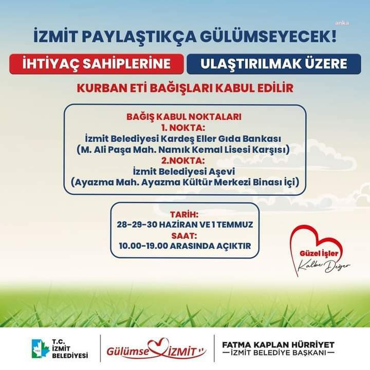 İZMİT BELEDİYESİ, İHTİYAÇ SAHİPLERİNE ULAŞTIRMAK ÜZERE ET BAĞIŞLARINI KABUL EDECEK