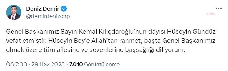 KEMAL KILIÇDAROĞLU’NUN DAYISI HÜSEYİN GÜNDÜZ HAYATINI KAYBETTİ
