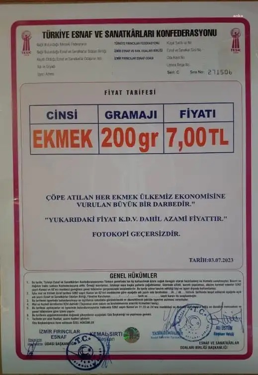 İZMİR’DE EKMEĞE ZAM: 200 GRAMA DÜŞÜRÜLEN EKMEK 7 LİRA OLDU