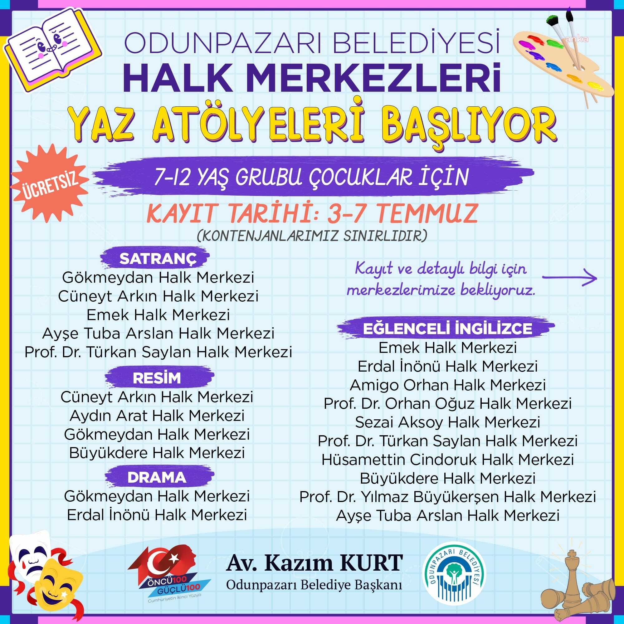 ODUNPAZARI BELEDİYESİ, ÇOCUKLAR İÇİN YAZ ATÖLYELERİ AÇIYOR