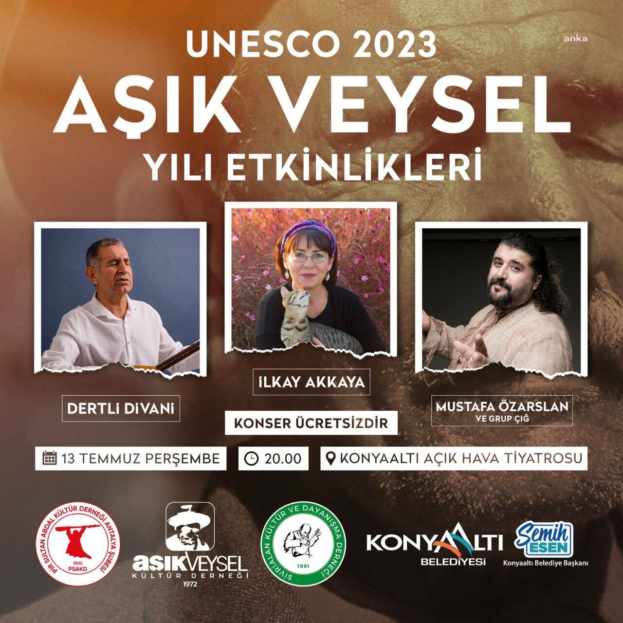 AŞIK VEYSEL, KONYAALTI’NDA ANILACAK