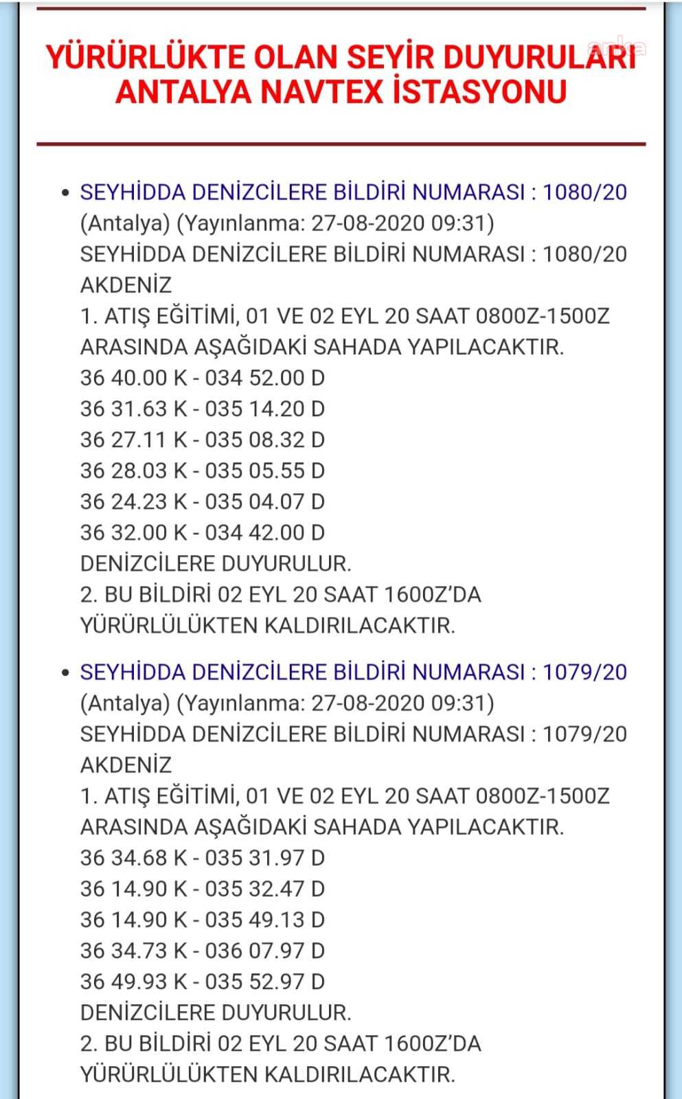 TÜRKİYE DOĞU AKDENİZ'DE YENİ NAVTEX İLAN ETTİ