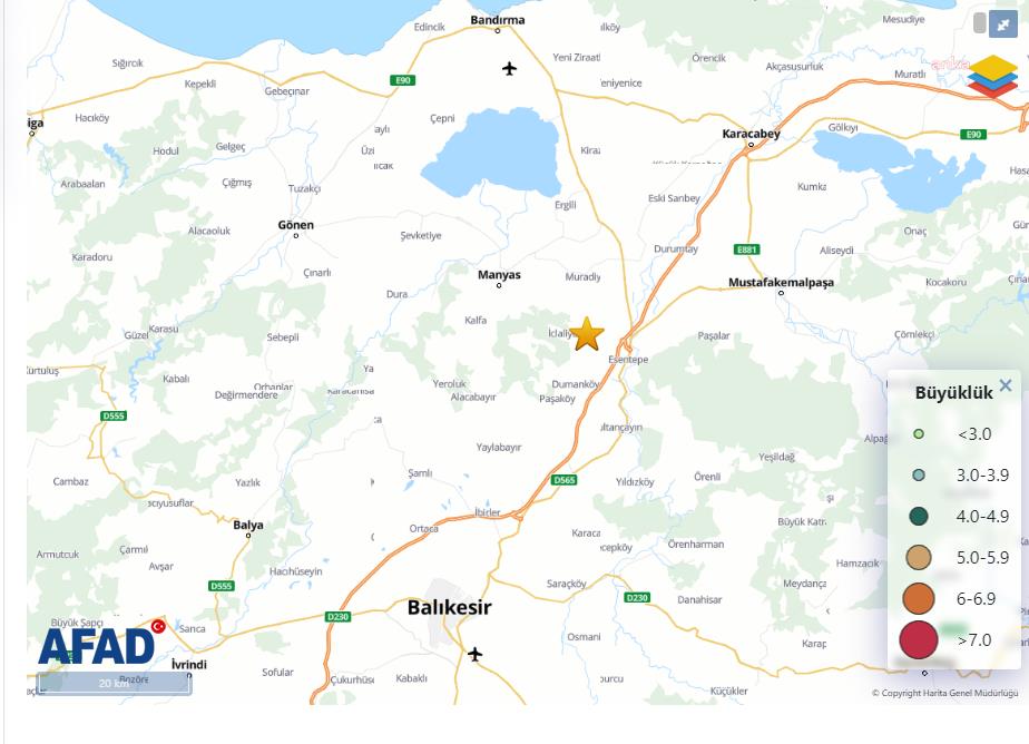 BALIKESİR SUSURLUK’TA 4.1 BÜYÜKLÜĞÜNDE DEPREM OLDU