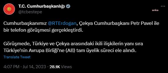 CUMHURBAŞKANI ERDOĞAN, ÇEKYA CUMHURBAŞKANI PAVEL İLE GÖRÜŞTÜ
