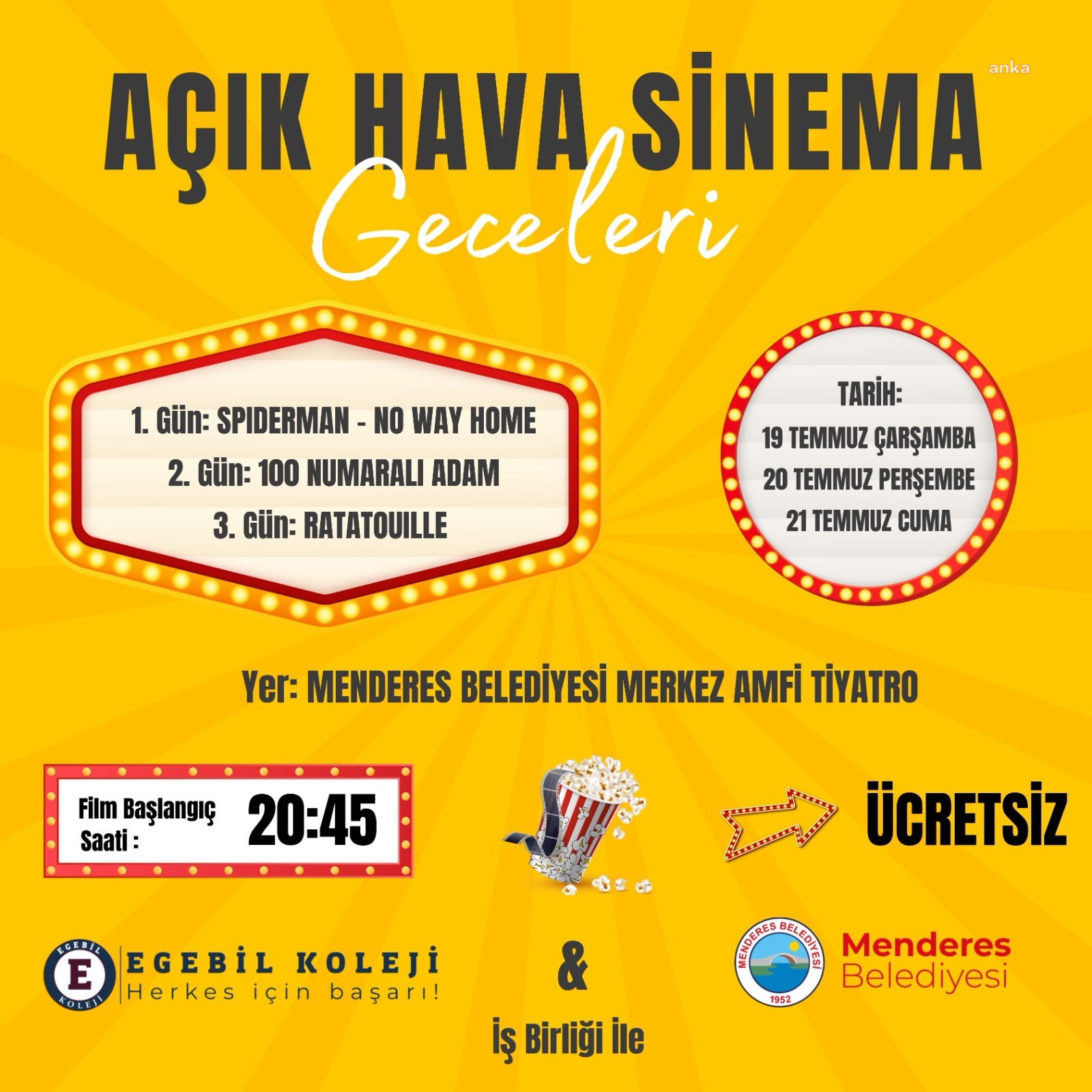 MENDERES’TE YAZLIK SİNEMA GÜNLERİ BAŞLIYOR