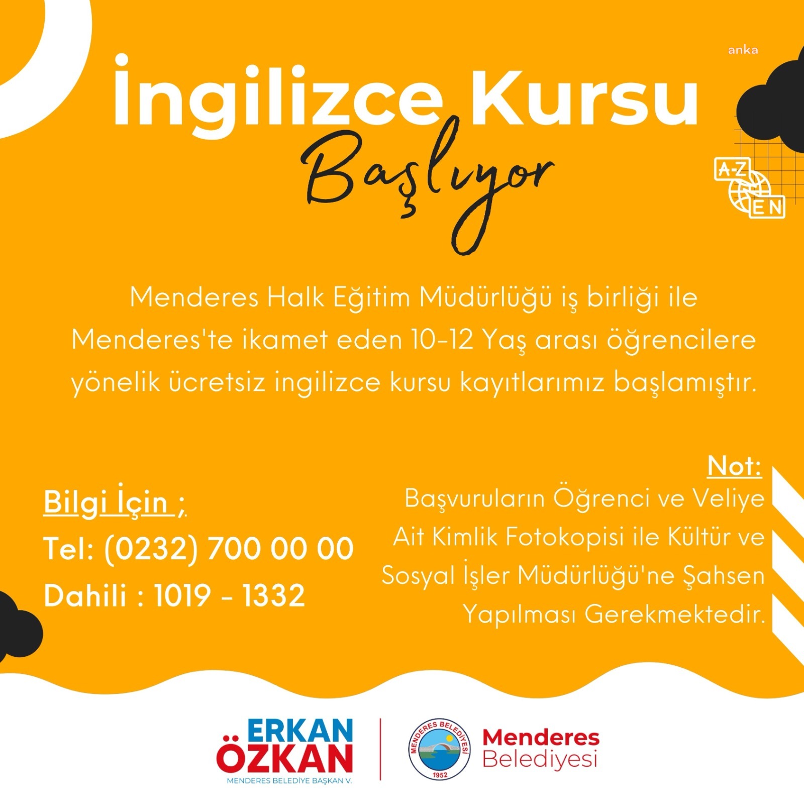 MENDERES BELEDİYESİ'NDEN ÜCRETSİZ İNGİLİZCE KURSU