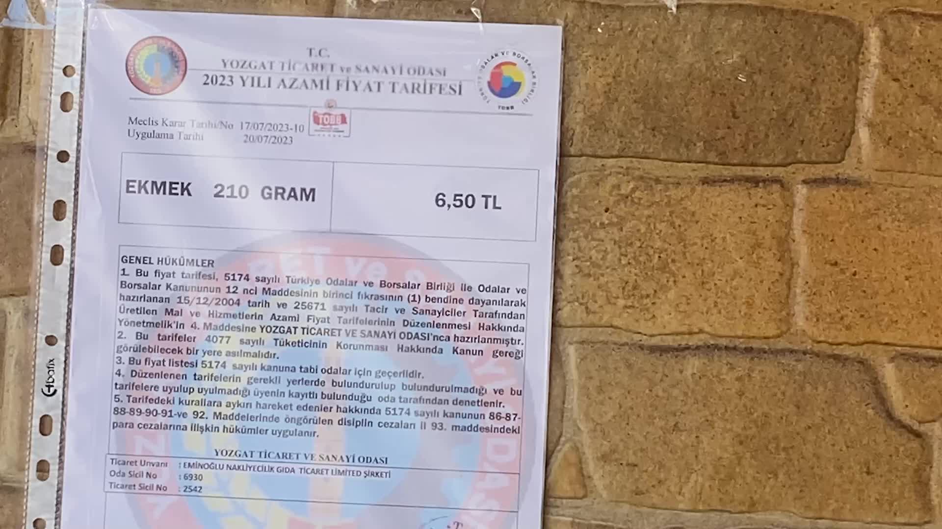 YOZGAT’TA AĞIRLIĞI 10 GRAM ARTIRILAN EKMEĞE 2 LİRA ZAM GELDİ, 6.50 LİRADAN SATILMAYA BAŞLANDI