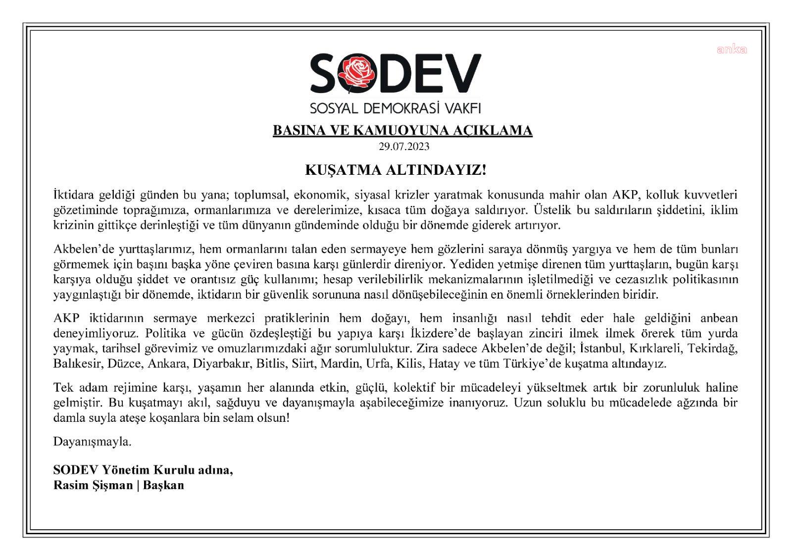 SODEV YÖNETİM KURULU BAŞKANI RASİM ŞİŞMAN: "İKİZDERE'DE BAŞLAYAN ZİNCİRİ İLMEK İLMEK ÖREREK TÜM YURDA YAYMAK TARİHSEL GÖREVİMİZ VE OMUZLARIMIZDAKİ AĞIR BİR SORUMLULUKTUR"
