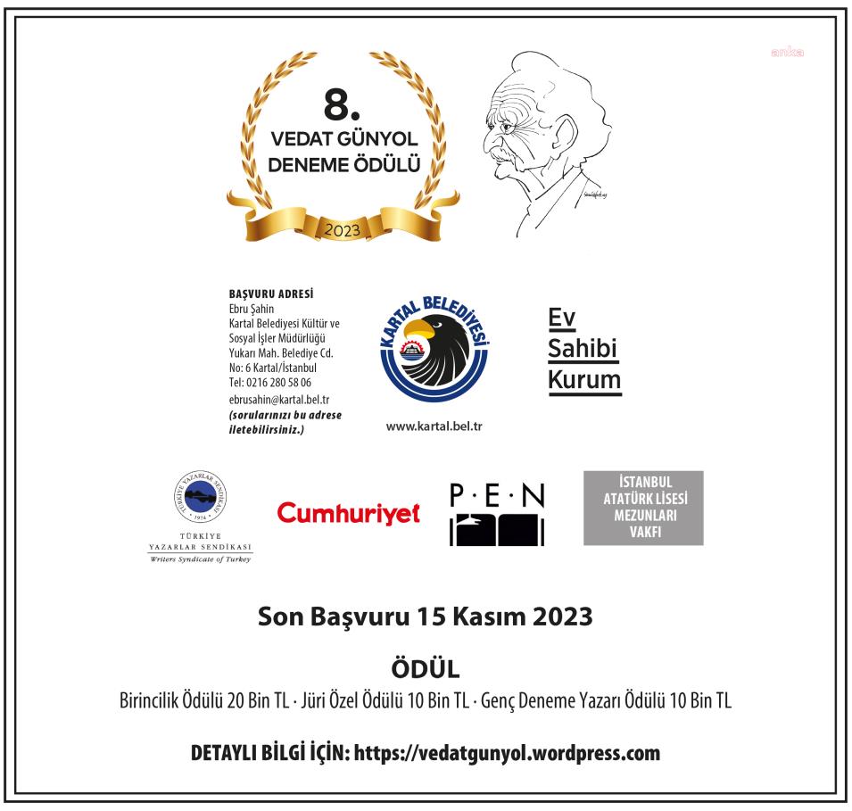 KARTAL BELEDİYESİ’NİN ‘VEDAT GÜNYOL 8. DENEME ÖDÜLÜ YARIŞMASI’ İÇİN BAŞVURULAR BAŞLADI