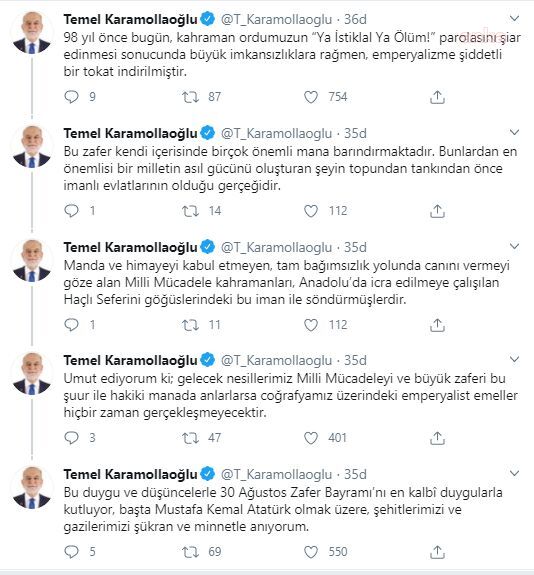 KARAMOLLAOĞLU: 30 AĞUSTOS’TA EMPERYALİZME ŞİDDETLİ BİR TOKAT İNDİRİLMİŞTİR