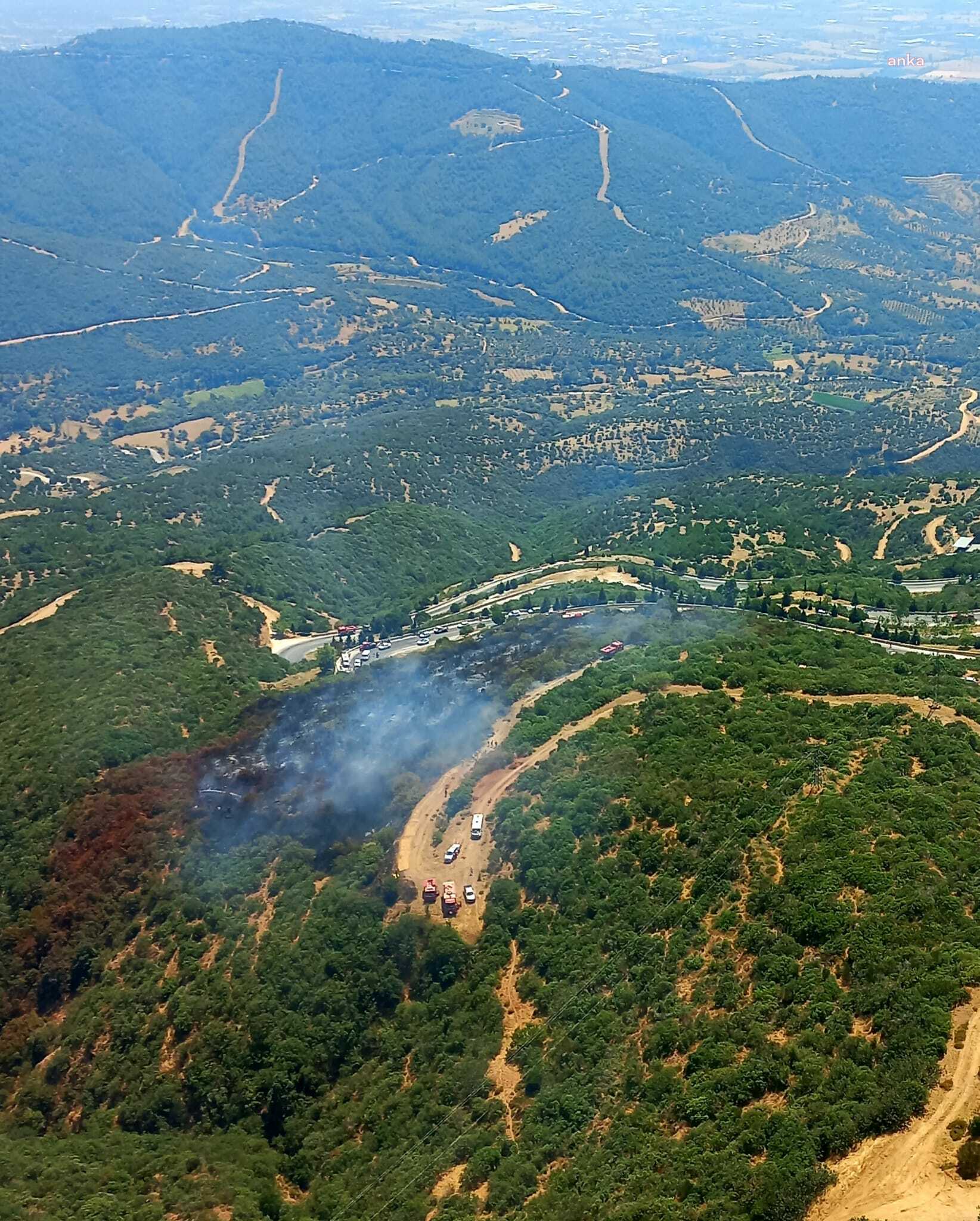 ÖDEMİŞ'TE YANAN ARAÇTAN SIÇRAYAN ALEVLER ORMAN YANGINI ÇIKARTTI