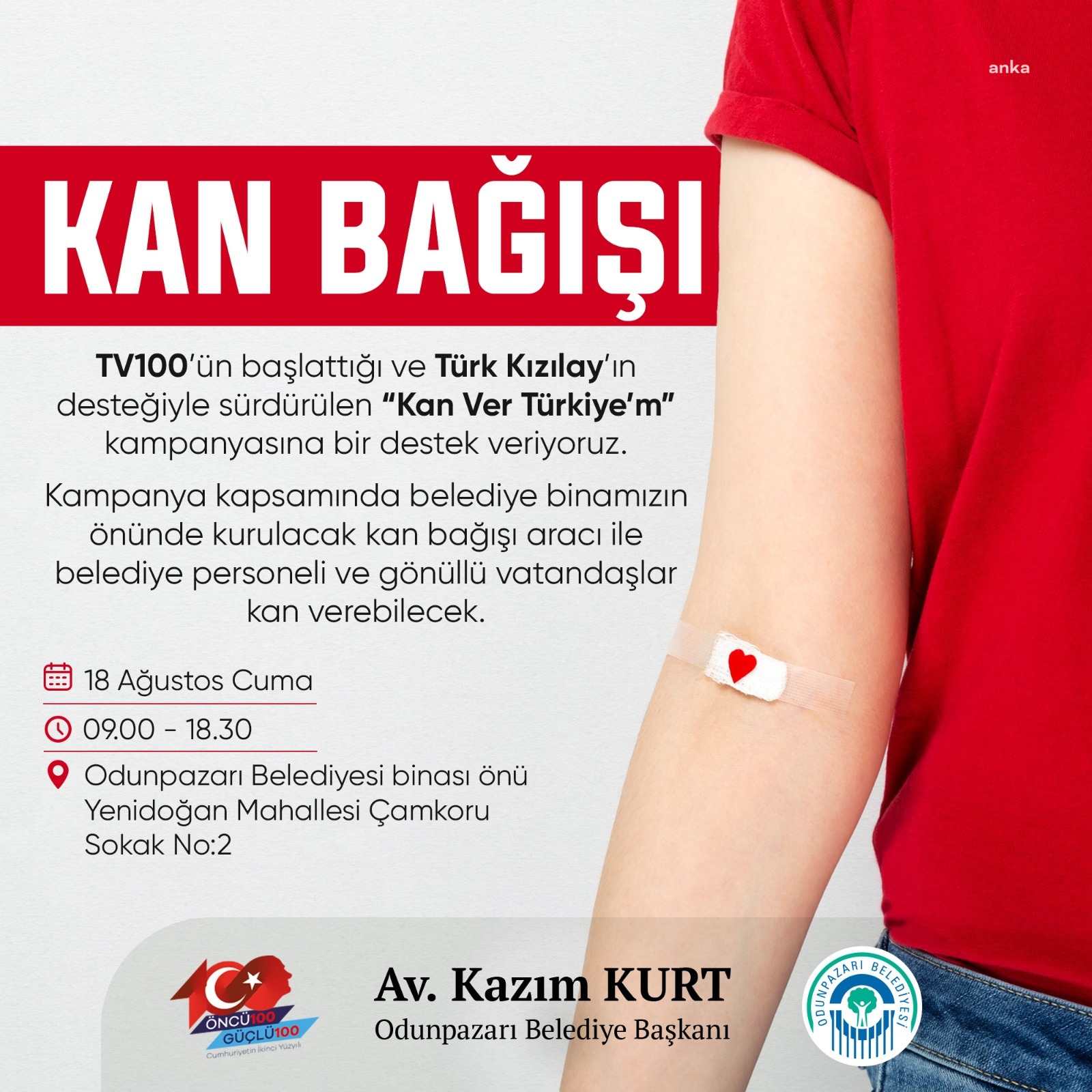 ODUNPAZARI BELEDİYESİ’NDEN “KAN VER TÜRKİYE’M” KAMPANYASINA DESTEK