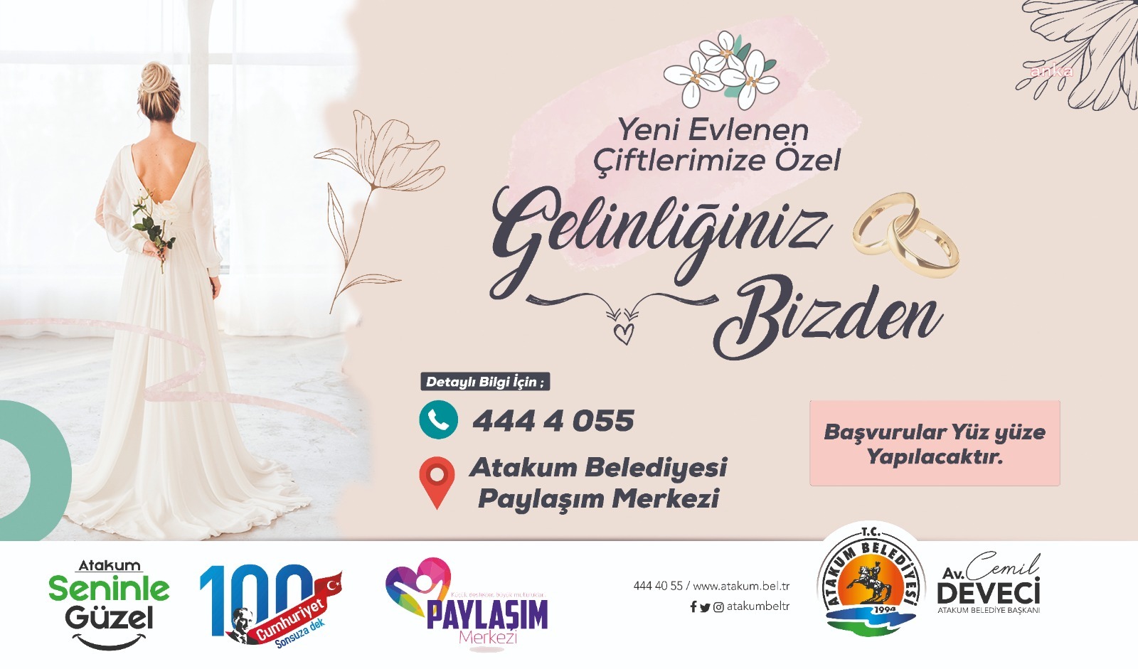 ATAKUM BELEDİYESİ'NDEN ÜCRETSİZ GELİNLİK DESTEĞİ