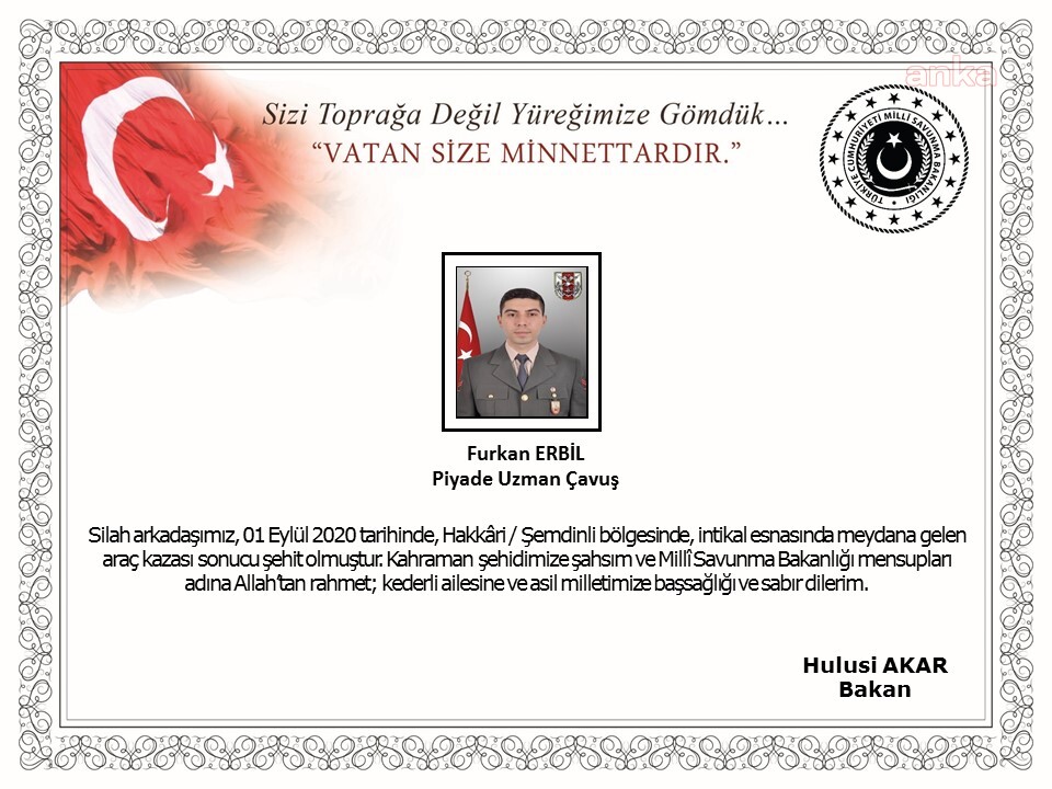 HAKKARİ ŞEMDİNLİ’ DE 1 ASKER ŞEHİT OLDU