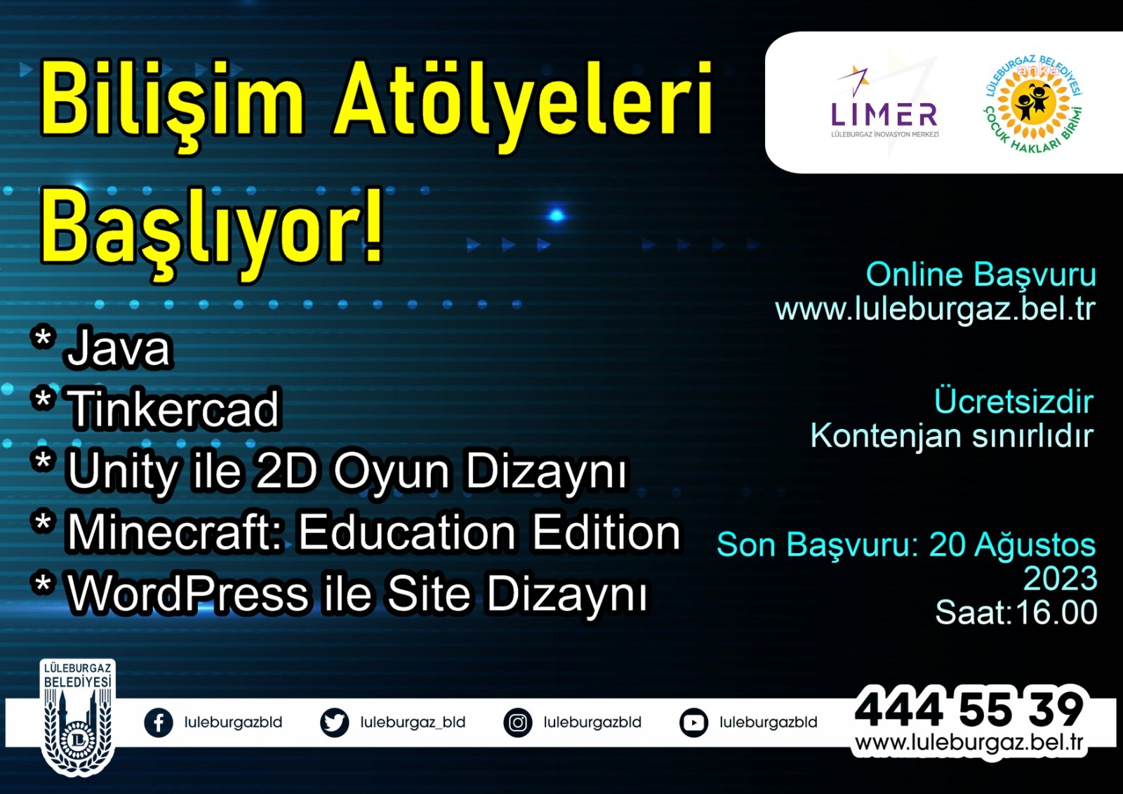 LÜLEBURGAZ BELEDİYESİ, BİLİŞİM ATÖLYELERİ DÜZENLEYECEK