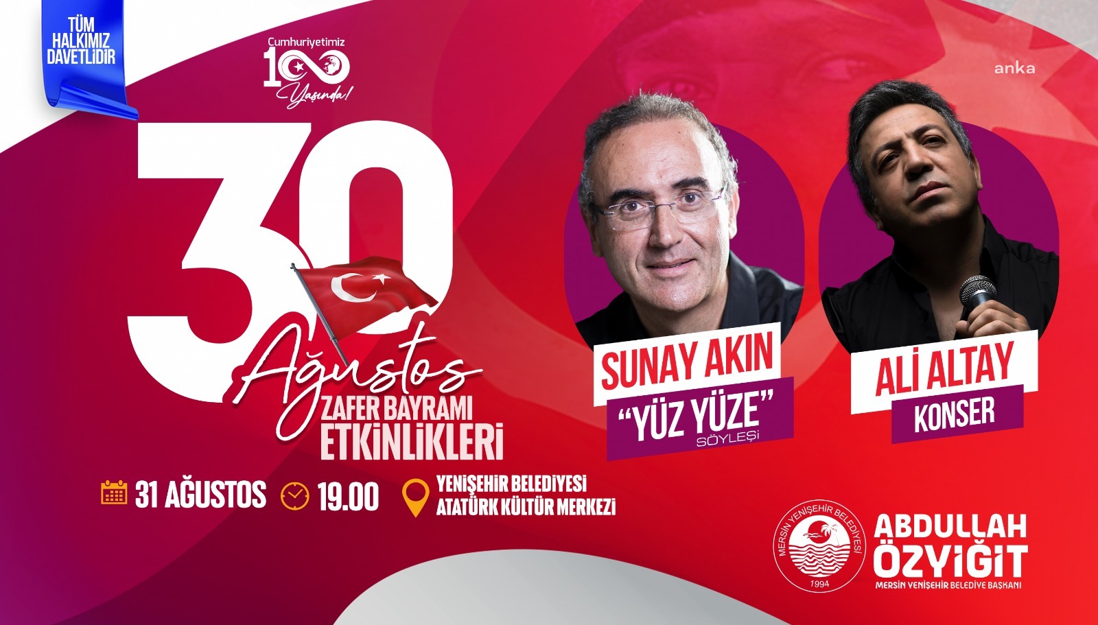 YENİŞEHİR BELEDİYESİ, SUNAY AKIN VE ALİ ALTAY’I MERSİNLİLERLE BULUŞTURUYOR