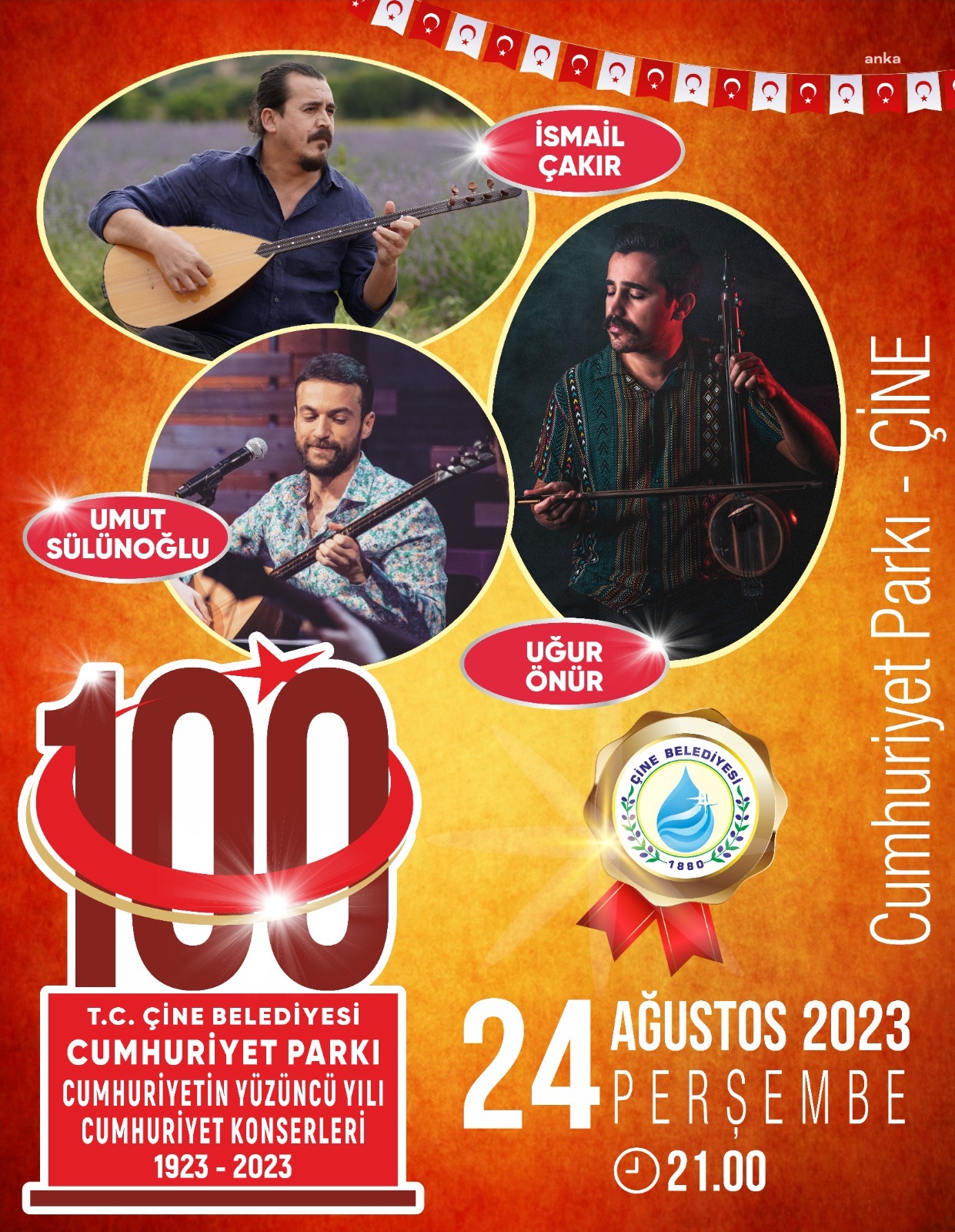 ÇİNE BELEDİYESİ’NİN 100. YIL KONSERLERİ CUMHURİYET PARKI’NDA DEVAM EDECEK