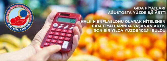 BİRLEŞİK KAMU İŞ'TEN "HALKIN ENFLASYONU" ARAŞTIRMASI: “GIDA FİYATLARI SON İKİ AYDA TOPLAM YÜZDE 22,8 ORANINDA ARTIŞ KAYDETTİ”