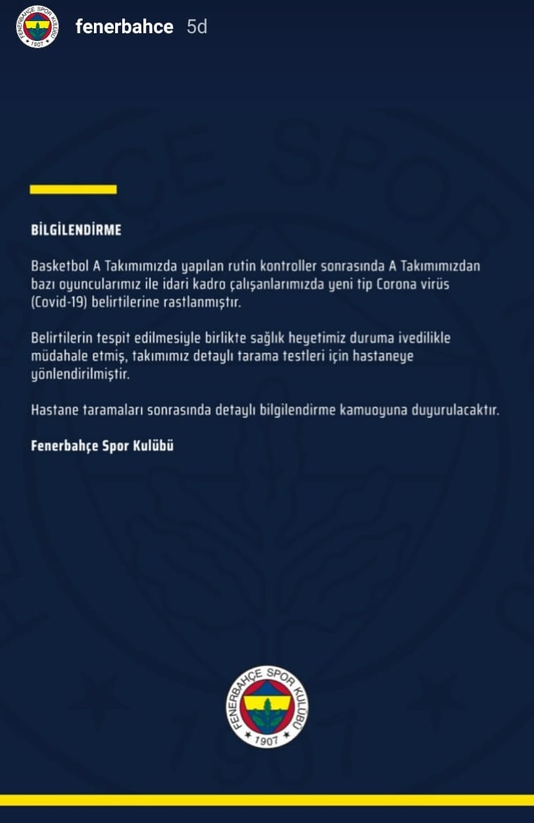 FENERBAHÇE BEKO’DA KORONAVİRÜS ŞÜPHESİ