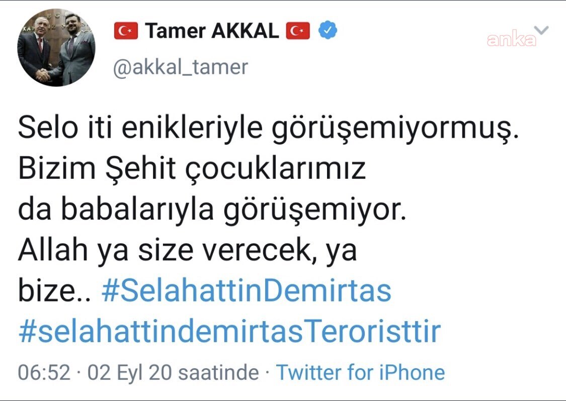 AKP’Lİ AKKAL, SELAHATTİN DEMİRTAŞ’A VE ÇOCUKLARINA HAKARET ETTİ