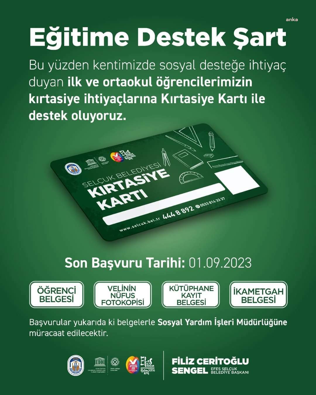 EFES SELÇUK BELEDİYESİ’NDEN ÖĞRENCİLERE KIRTASİYE DESTEĞİ