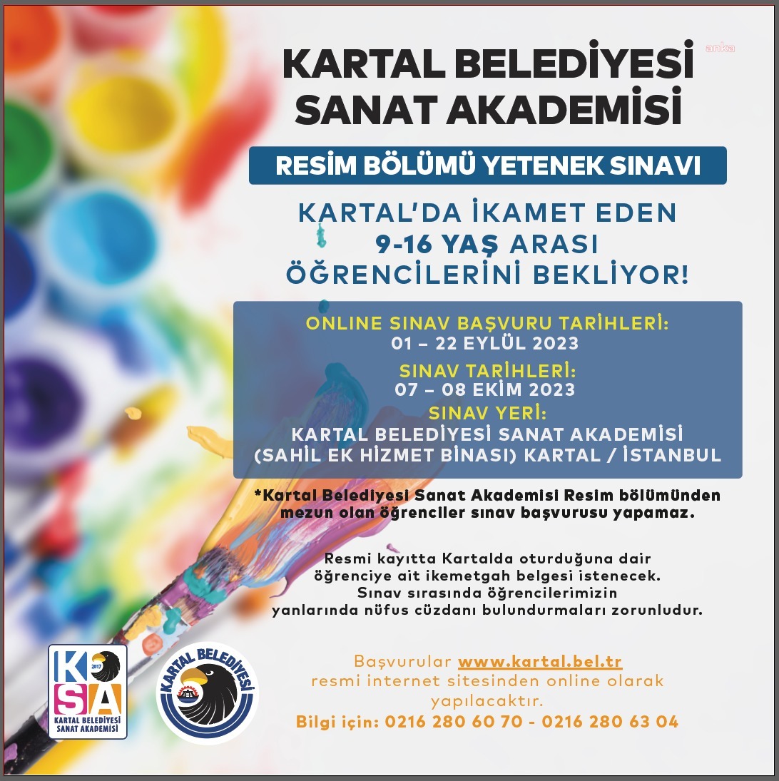 KARTAL BELEDİYESİ SANAT AKADEMİSİ RESİM BÖLÜMÜ GENÇ YETENEKLERİ BEKLİYOR