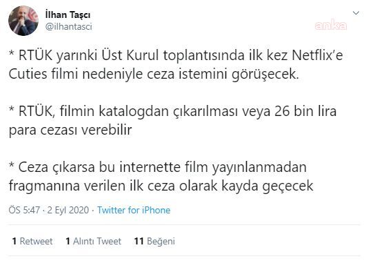RTÜK YARIN NETFİLX'TEKİ CUTİES FİLMİNİ GÖRÜŞECEK
