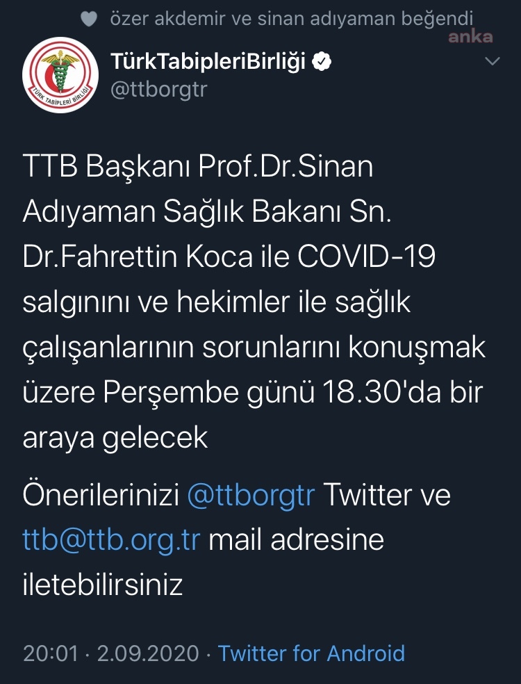 TTB, BAKAN KOCA İLE GÖRÜŞECEK, GÜNDEM KORONAVİRÜS