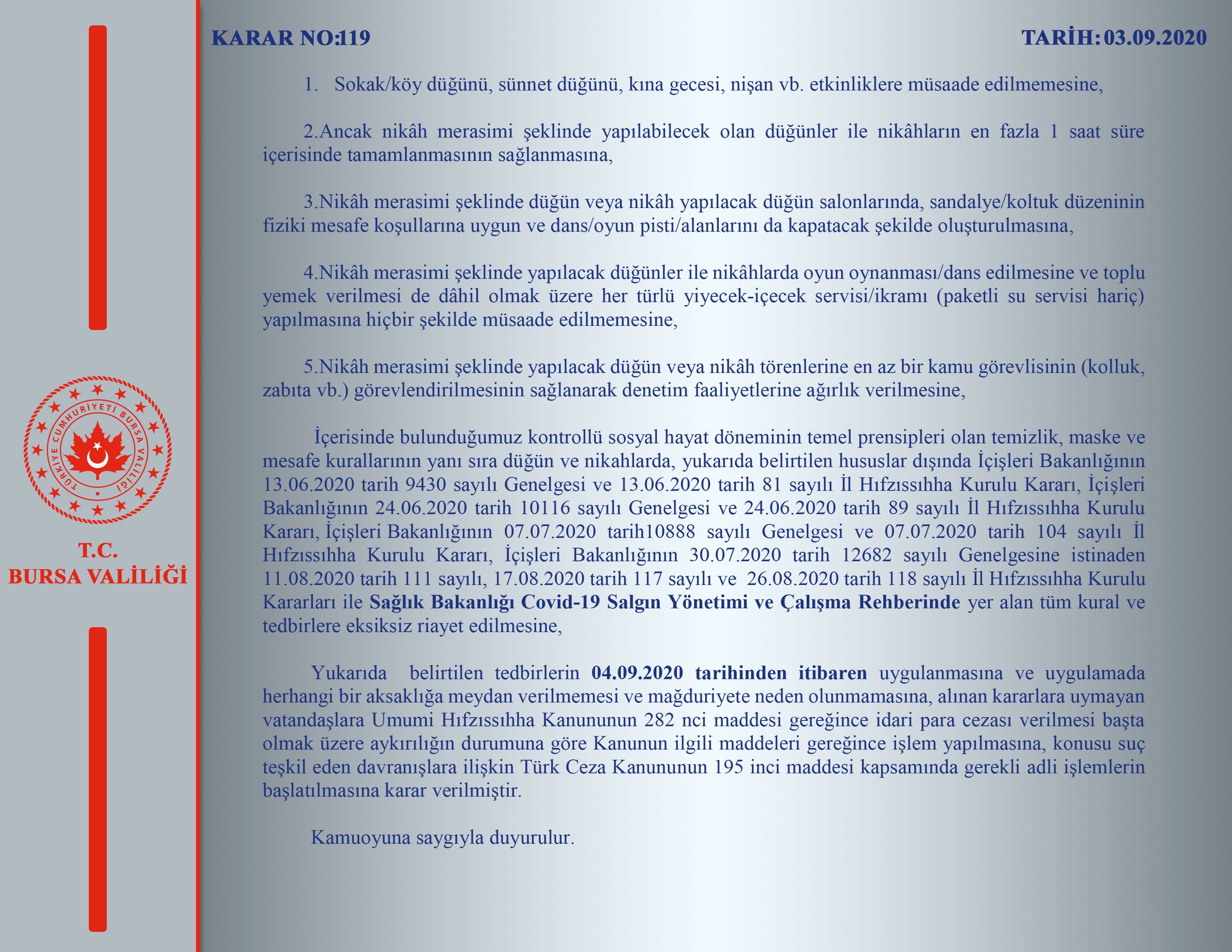 BURSA'DA DÜĞÜN YASAĞI