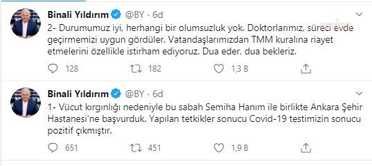 BİNALİ YILDIRIM VE EŞİ KORONAVİRÜSE YAKALANDI