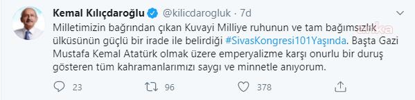CHP LİDERİ KILIÇDAROĞLU: MİLLETİMİZİN BAĞRINDAN ÇIKAN KUVAYİ MİLLİYE RUHU 101 YAŞINDA