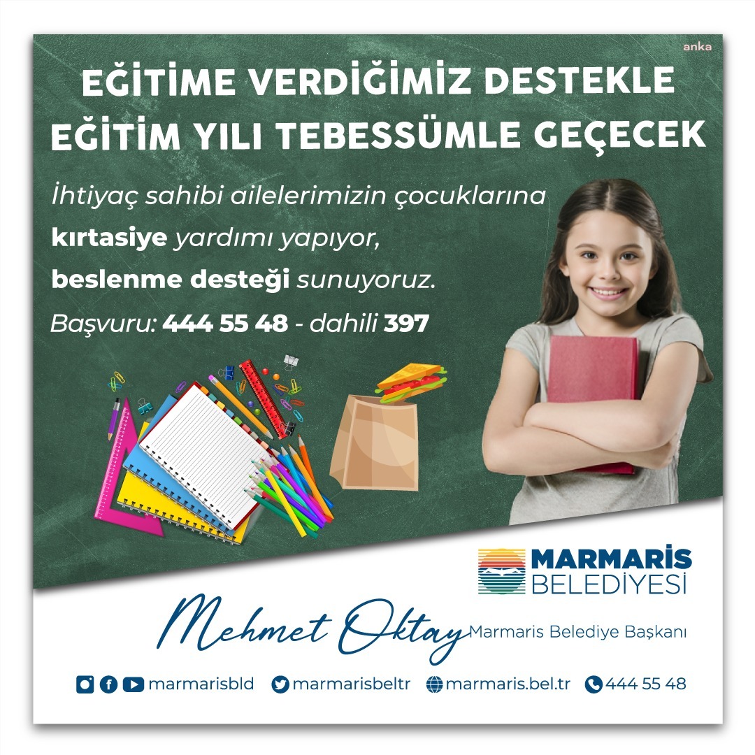 MARMARİS BELEDİYESİ BU YIL DA ÖĞRENCİLERE KIRTASİYE VE BESLENME DESTEĞİ VERECEK