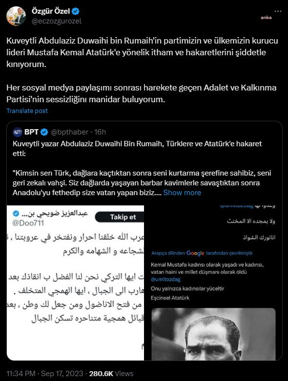 KUVEYTLİ ABDULAZİZ DUWAİHİ BİN RUMAİH'İN ATATÜRK'E YÖNELİK HAKARETİNE TEPKİ: "TÜRKİYE'YE GİRMESİ YASAKLANMALI TÜRKİYE'DEKİ BÜTÜN MAL VARLIKLARINA DERHAL EL KONULMALIDIR”