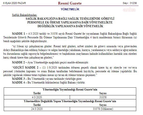 SAĞLIK TESİSLERİNDEKİ PERSONELE EK ÖDEME